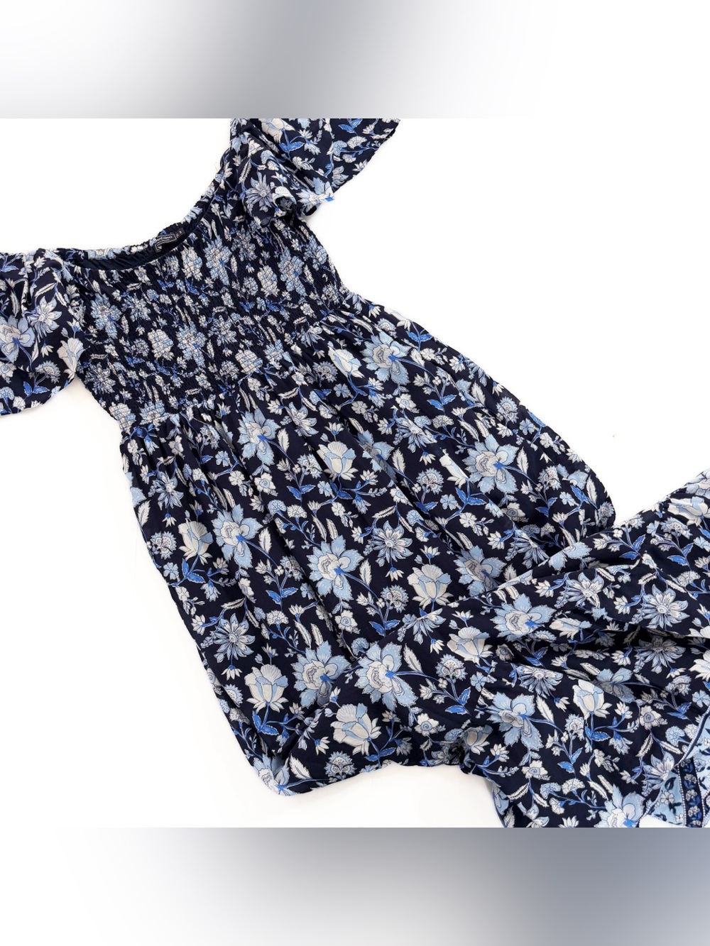 Vineyard Vines Dress Womens Small Blue Navy Floral Indian Cotton Midi
